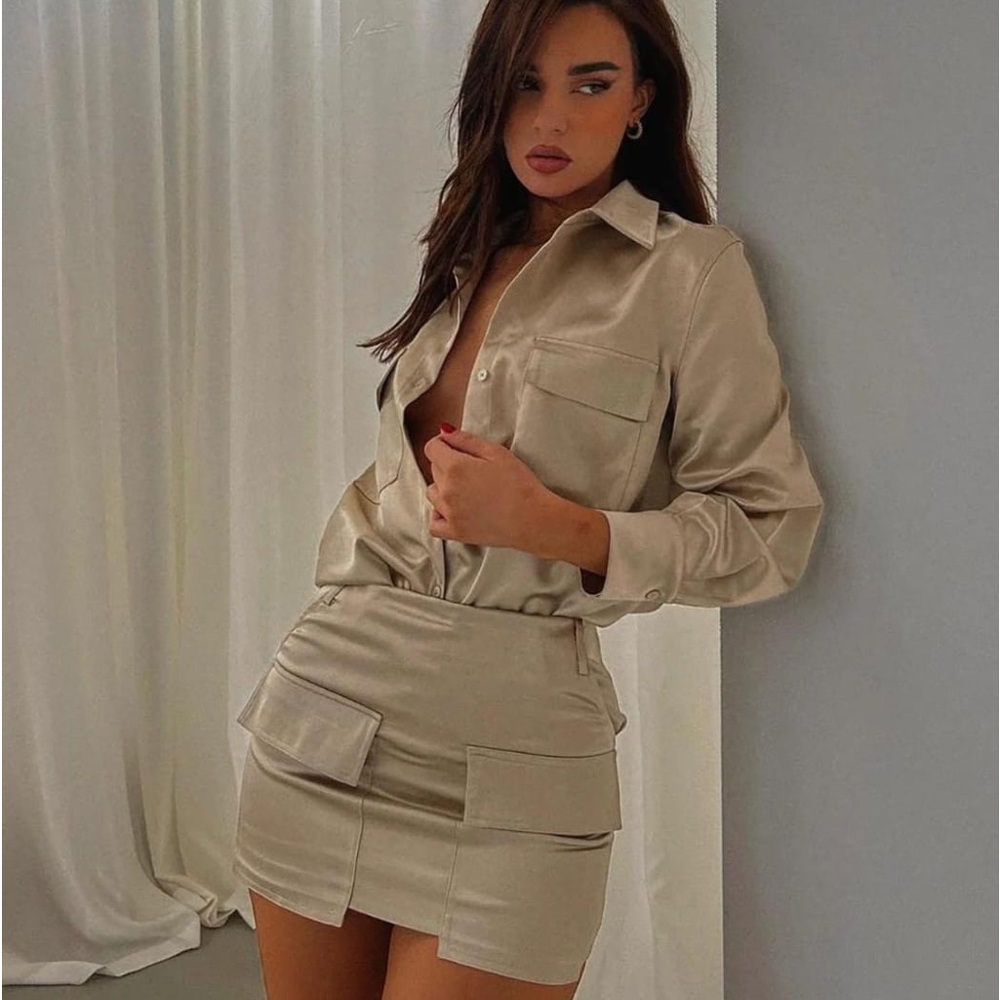 SATIN SKIRT SET - CHAMPAGNE